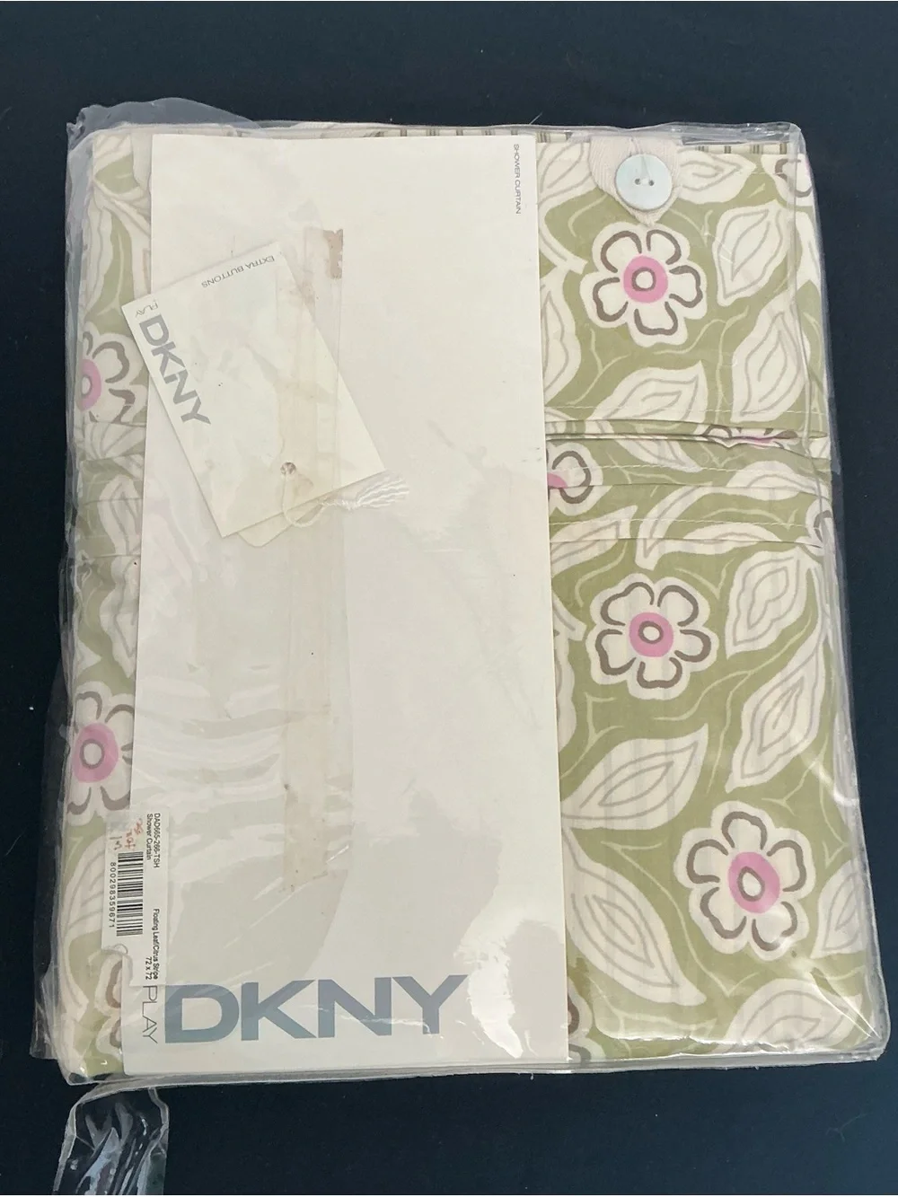 DKNY Floral Leaf Print Shower curtain Olive Green, White & Pink